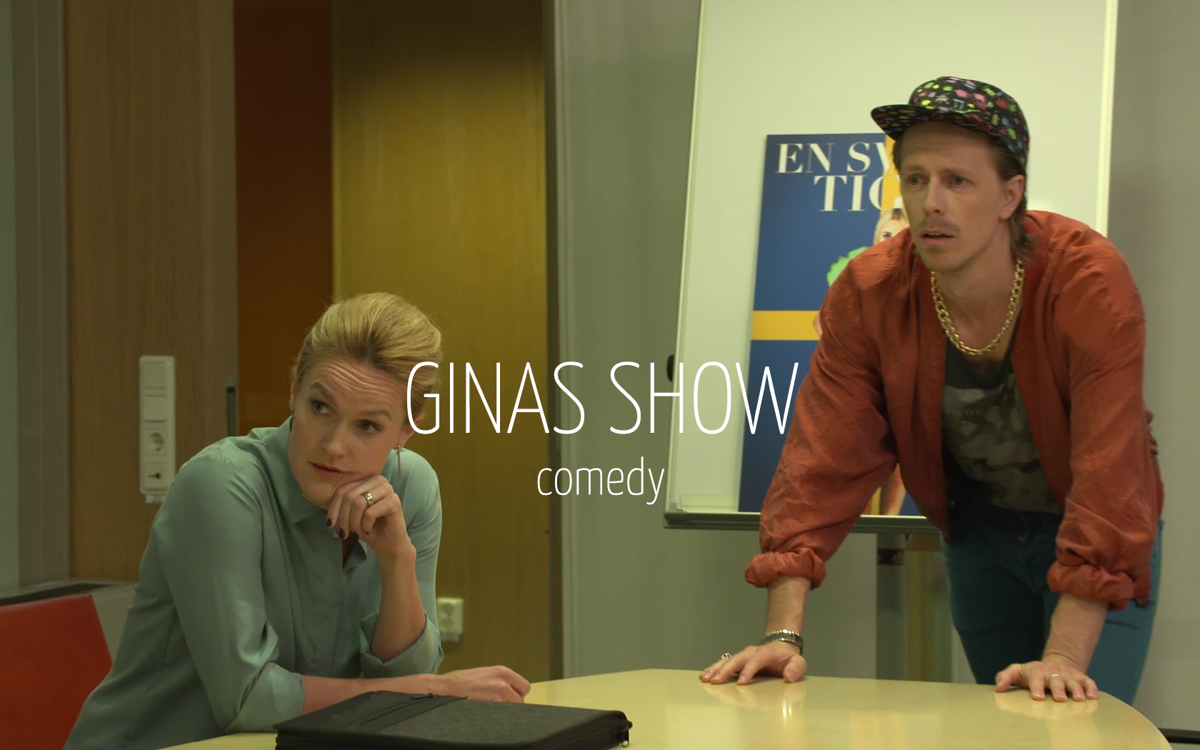 Scandinavian actor Fredrik Wagner as advertising guy in comedy series Ginas show with Johanna Wilson
