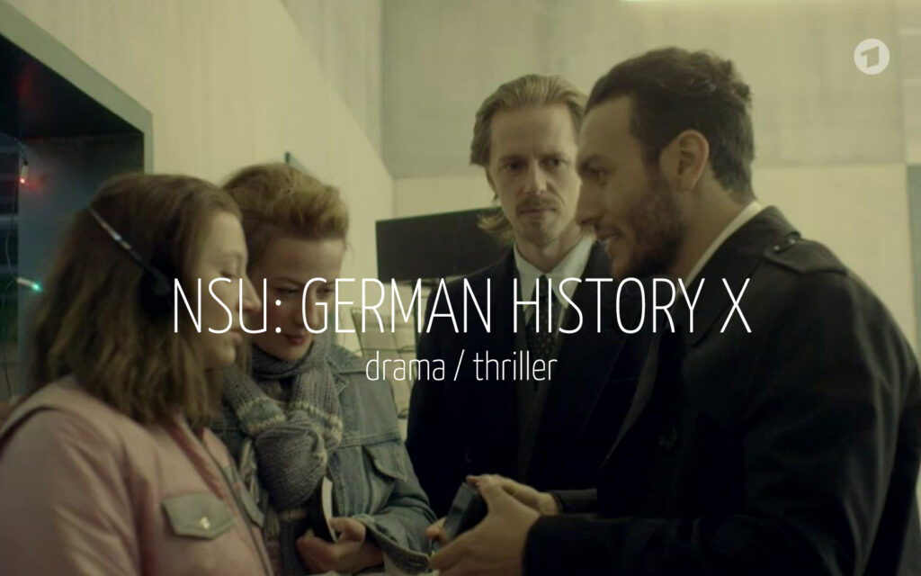 Scandinavian actor Fredrik Wagner as scientologist in drama film NSU: German History X with Anna Maria Mühe, Nina Gummich and Angus McGruther