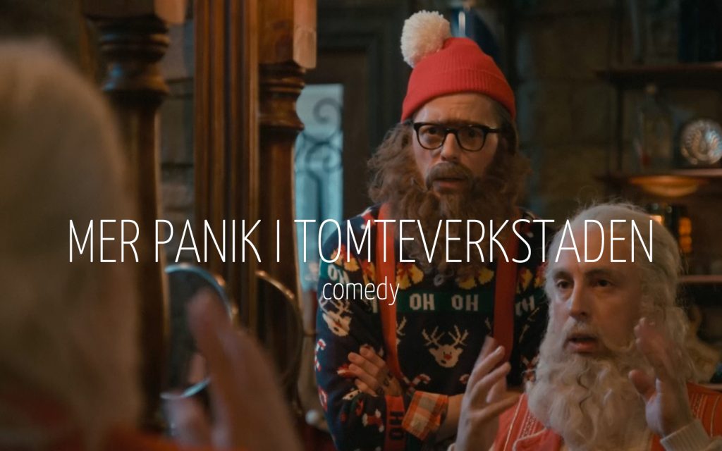 Scandinavian actor Fredrik Wagner as hipster-santa in family comedy TV-series Mer panik I tomteverkstaden
