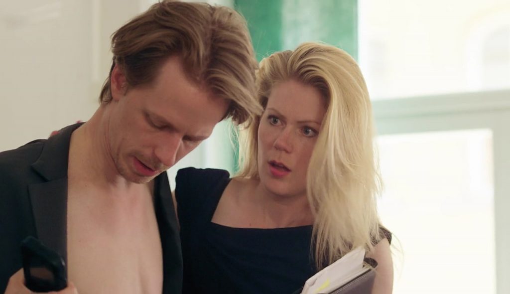 Scandinavian actor Fredrik Wagner as one night stand in comedy film Public relations with Hanna Alström